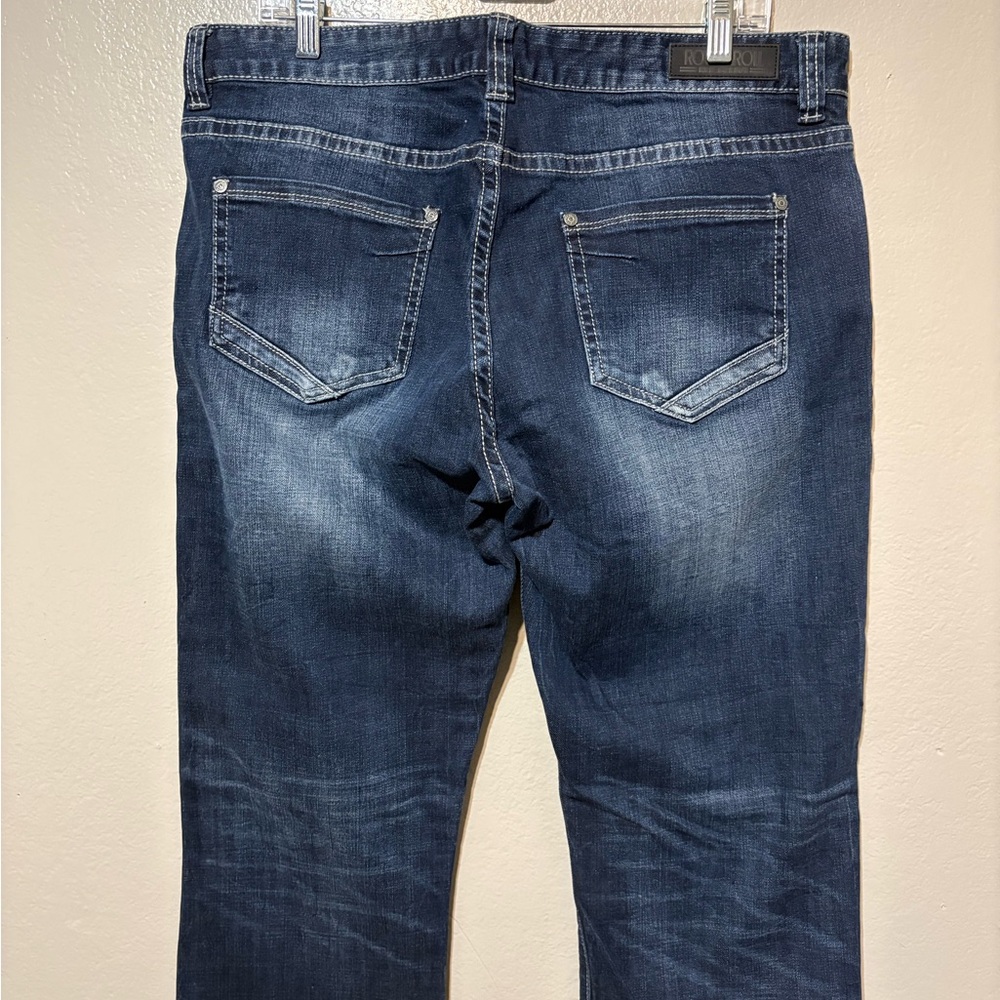Women’s Rock & Roll Cow Girl Denim Straight Leg Jeans Dark Blue Wash Size 33x34 - Picture 7 of 16